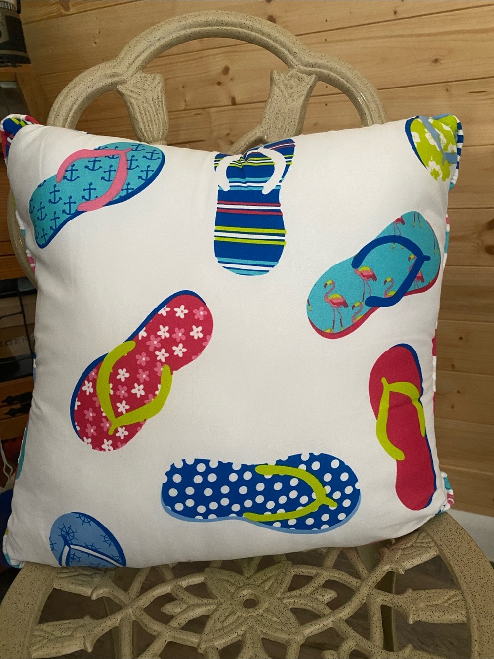 Throw Pillow Colorful Flip Flop Striped Back Coastal Beach Decor Accent Pillow
